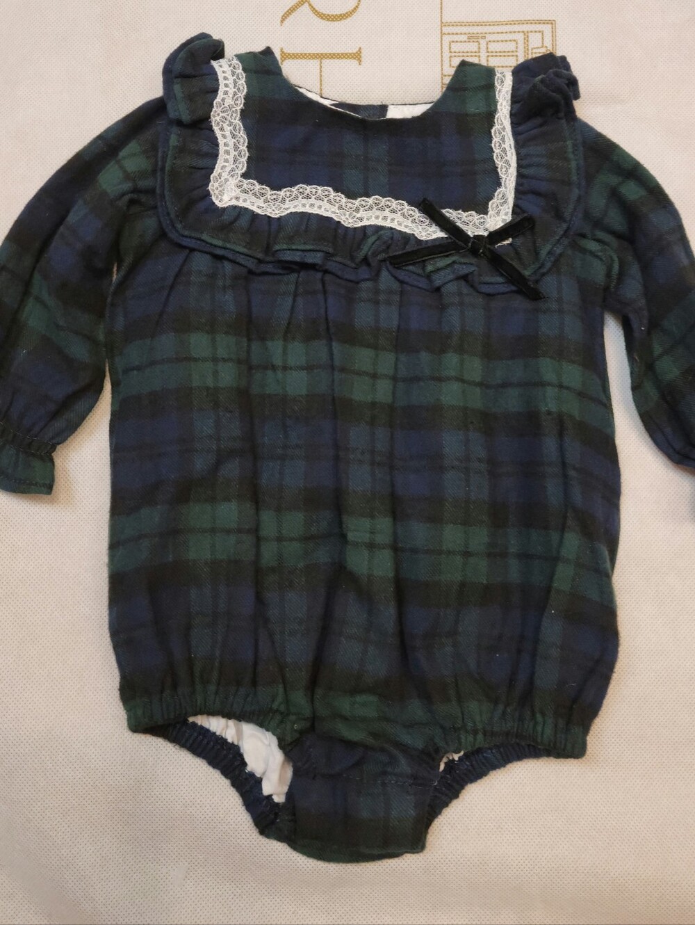 NWOT Edgehill Collection 3m navy green holiday plaid lace bubble